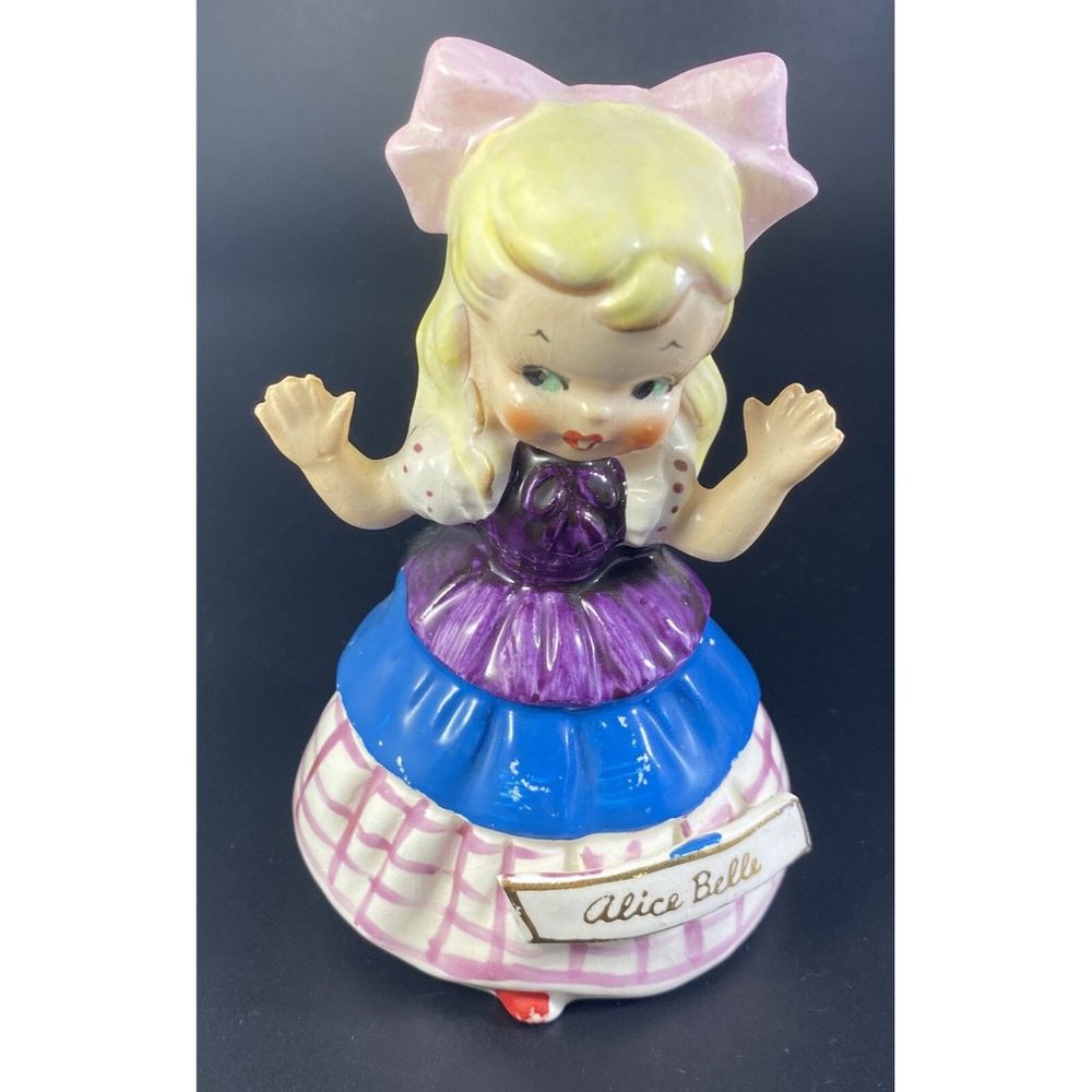 Vtg ARTMARK Alice Belle, Bell Figurine Hand Painted Ceramic Signed